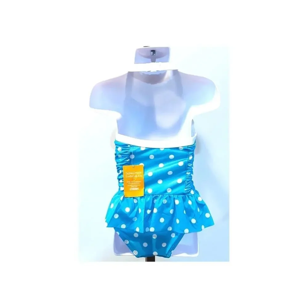 Toddler girl Gymboree blue and white  polka dot one piece swimsuit size 2T